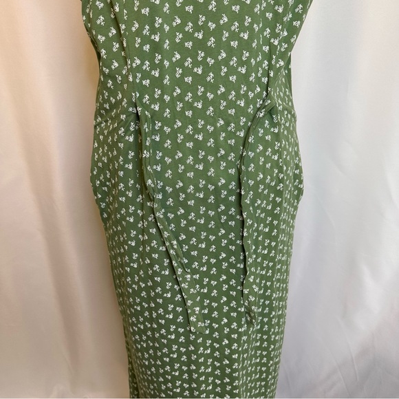 Green and White Floral Cotton Dress Pockets Vermont Country Store NWOT Large - Picture 8 of 12